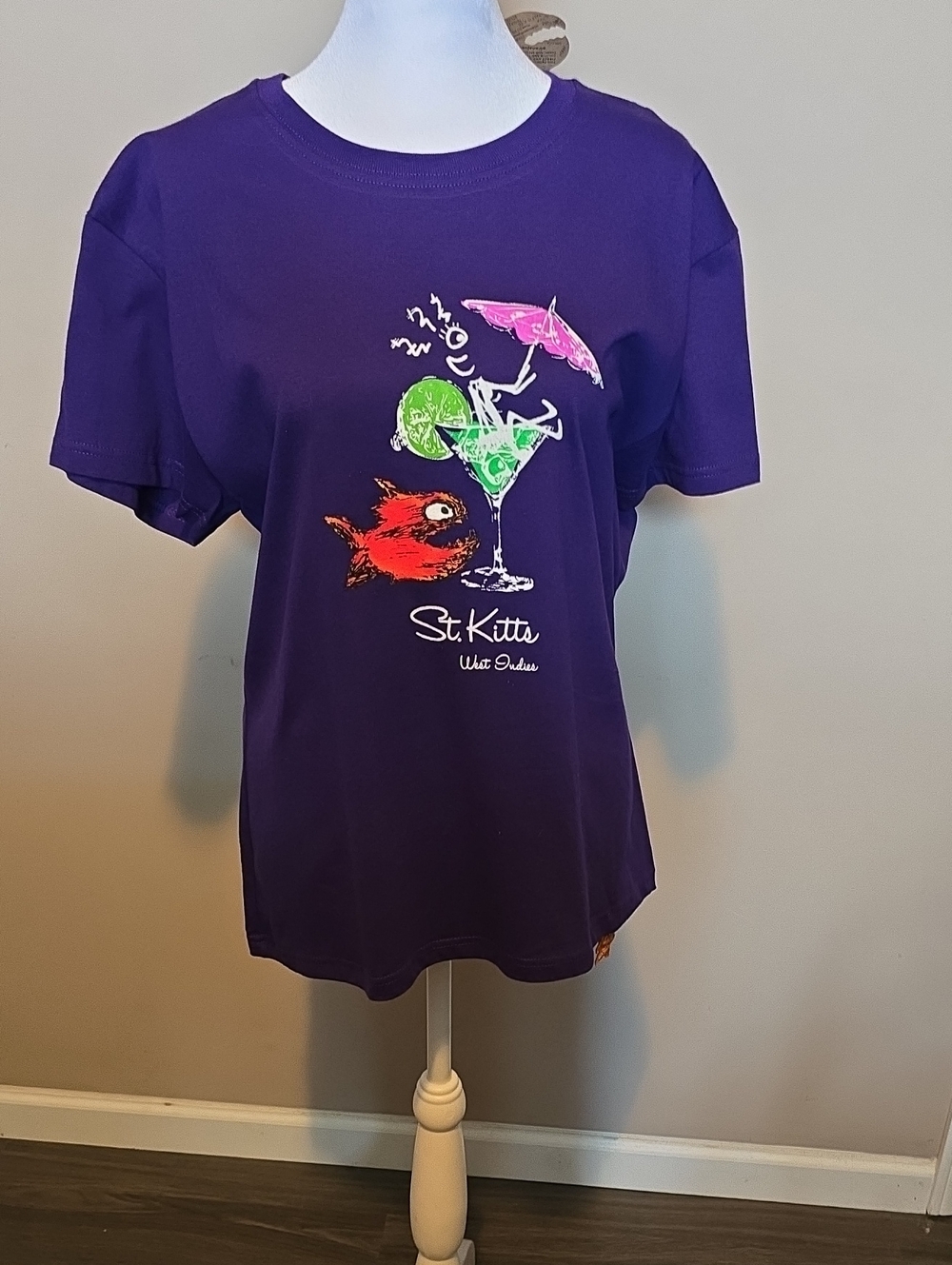 Pirana Joe St. Kitts Graphic Tee - Purple with Colorful Cocktail Print